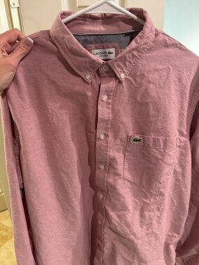 XL Lacoste Men’s Light Pink Red Button-Down Shirt with Chest Pocket regular fit